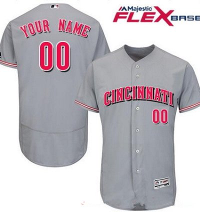 Cincinnati Reds Gray Road Majestic Flex Base Custom Baseball Jersey
