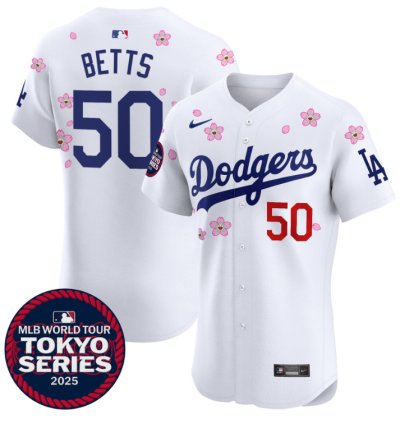 Mookie Betts Jersey 50 Dodgers Tokyo Series 2025 Vapor Premier Elite Stitched White
