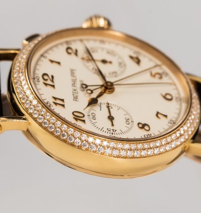 Patek Philippe Chronograph Ladies Split Second Chronograph Ref 7059- 18k Rose Ivory Dial Box Papers Bj-2012 Germany