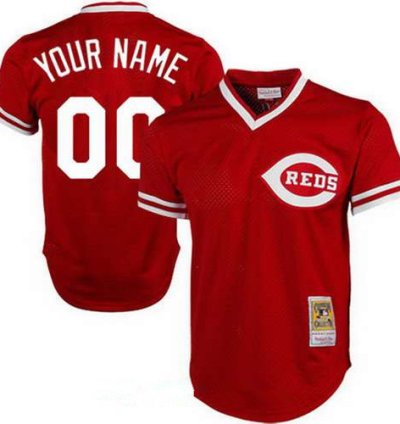 Cincinnati Reds Red Mesh Batting Practice Throwback Majestic Cooperstown Collection Custom Baseball Jersey