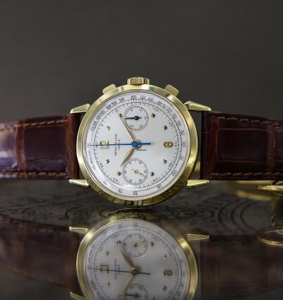 Patek Philippe Chronograph Vintage Chronograph 18kt Yellow Gold Spider Lugs Ref 1579 From Year 1953