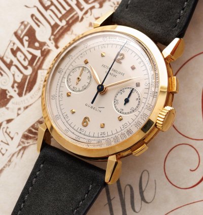 Patek Philippe Chronograph Yellow Gold Chronograph Ref 1579 Retailed By Gubelin In Extraordinary Condition