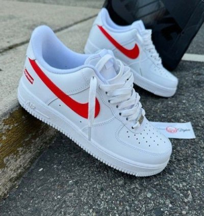 Supreme X Nik E Air Force 1 Low White Red Sneakers