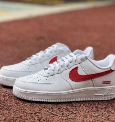 Supreme X Nik E Air Force 1 Low White Red Sneakers