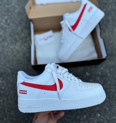 Supreme X Nik E Air Force 1 Low White Red Sneakers