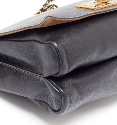 Fendi Black Stripe Embossed Leather Large Claudia Shoulder Bag
