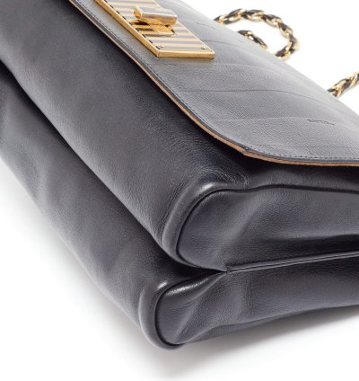Fendi Black Stripe Embossed Leather Large Claudia Shoulder Bag
