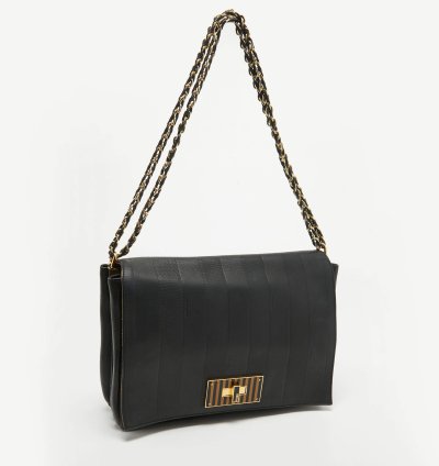 Fendi Black Stripe Embossed Leather Large Claudia Shoulder Bag