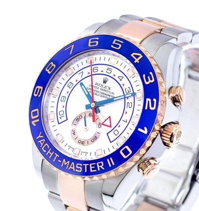 Rolex Yacht-master Ii 44mm Everose Gold Steel White Dial Blue Bezel 116681