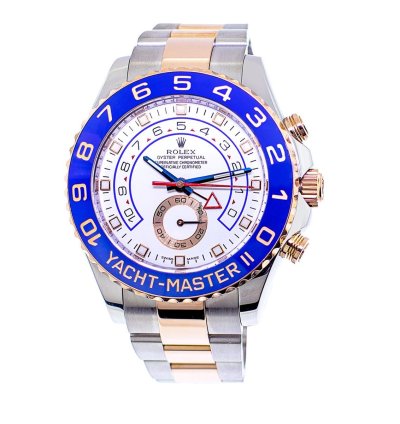 Rolex Yacht-master Ii 44mm Everose Gold Steel White Dial Blue Bezel 116681