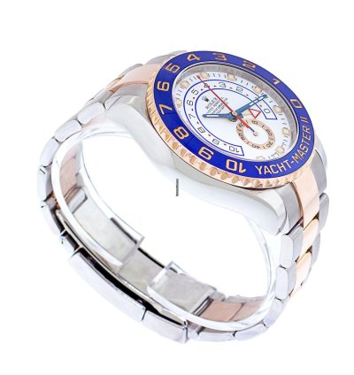 Rolex Yacht-master Ii 44mm Everose Gold Steel White Dial Blue Bezel 116681