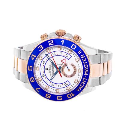 Rolex Yacht-master Ii 44mm Everose Gold Steel White Dial Blue Bezel 116681