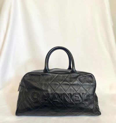 Black Chanel Lambskin Bowling Bag Duffle