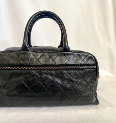 Black Chanel Lambskin Bowling Bag Duffle