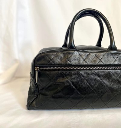 Black Chanel Lambskin Bowling Bag Duffle