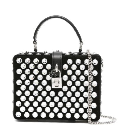 Dolce Gabbana Box Crystal Embellished Leather Bag