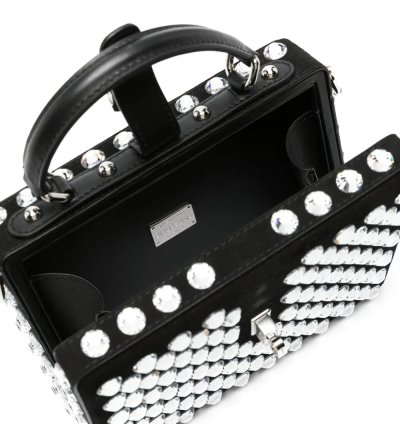 Dolce Gabbana Box Crystal Embellished Leather Bag