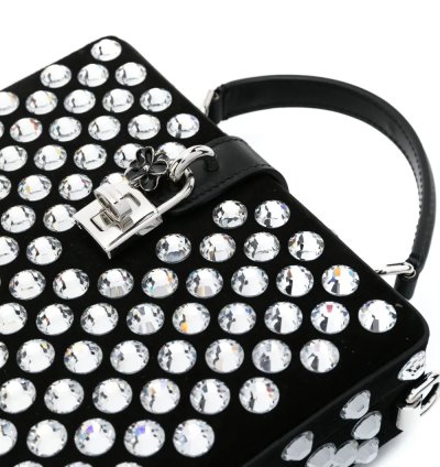 Dolce Gabbana Box Crystal Embellished Leather Bag