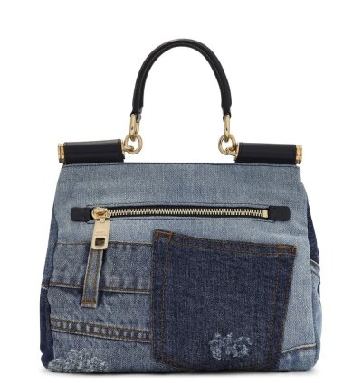 Dolce Gabbana Small Sicily Soft Patchwork Denim Top Handle Bag