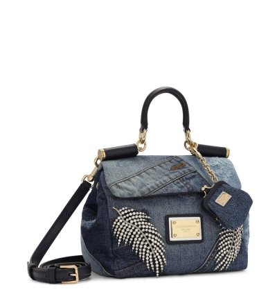 Dolce Gabbana Small Sicily Soft Patchwork Denim Top Handle Bag