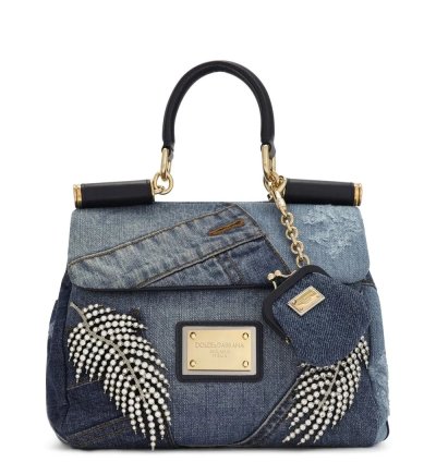 Dolce Gabbana Small Sicily Soft Patchwork Denim Top Handle Bag