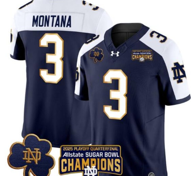 Joe Montana Jersey 3 Notre Dame 2025 Sugar Bowl Champions Navy Alternate