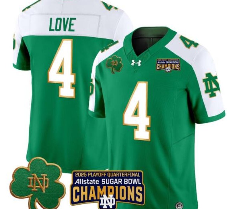 Jeremiyah Love Jersey 4 Notre Dame 2025 Sugar Bowl Champions Green Alternate