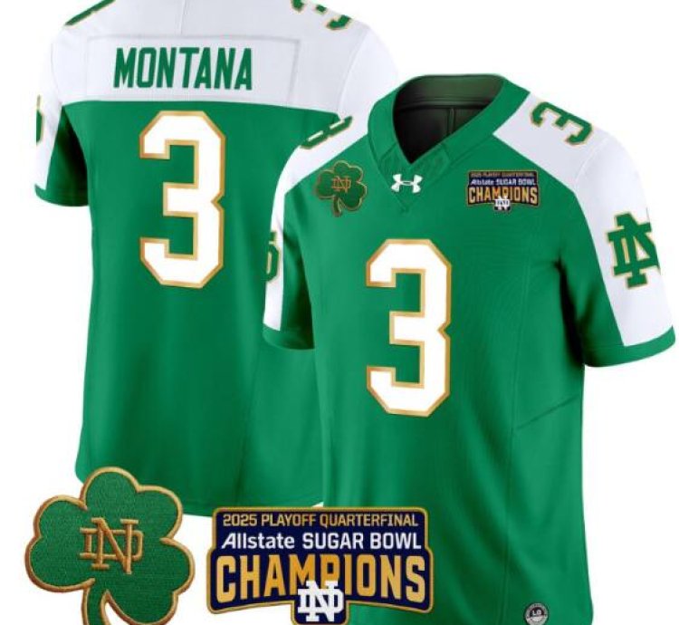 Joe Montana Jersey 3 Notre Dame 2025 Sugar Bowl Champions Green Alternate