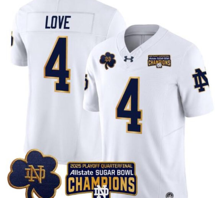 Jeremiyah Love Jersey 4 Notre Dame 2025 Sugar Bowl Champions Patch White