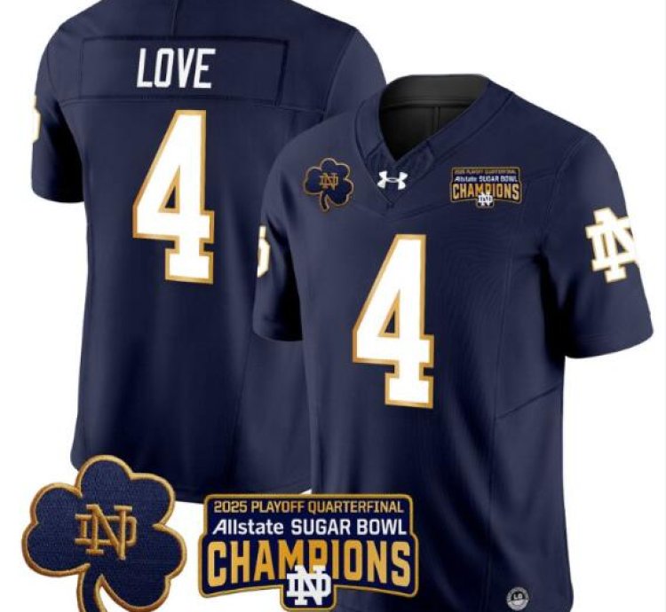 Jeremiyah Love Jersey 4 Notre Dame 2025 Sugar Bowl Champions Patch Navy