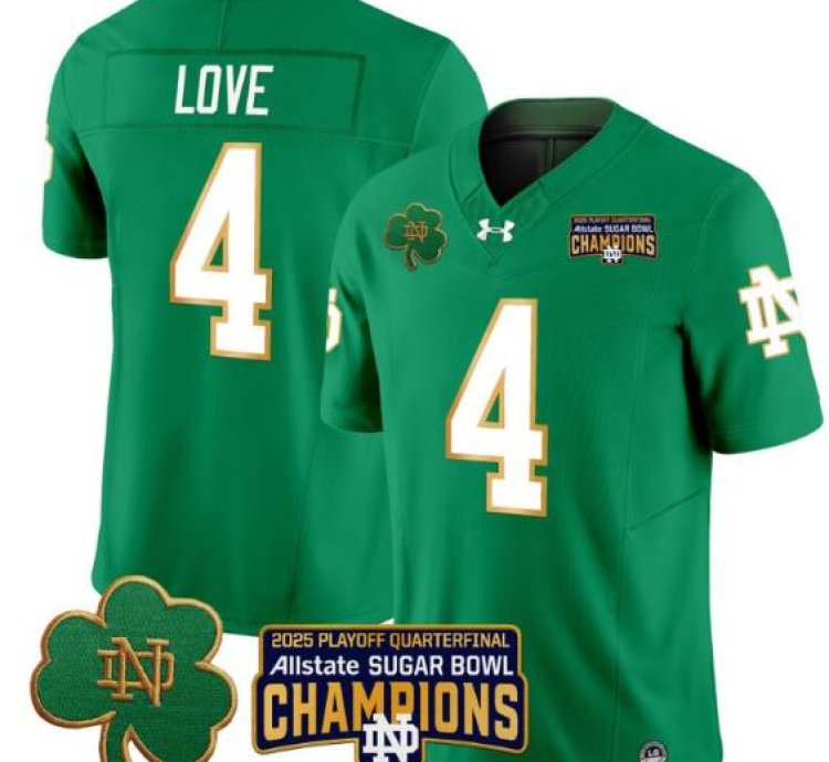 Jeremiyah Love Jersey 4 Notre Dame 2025 Sugar Bowl Champions Patch Green