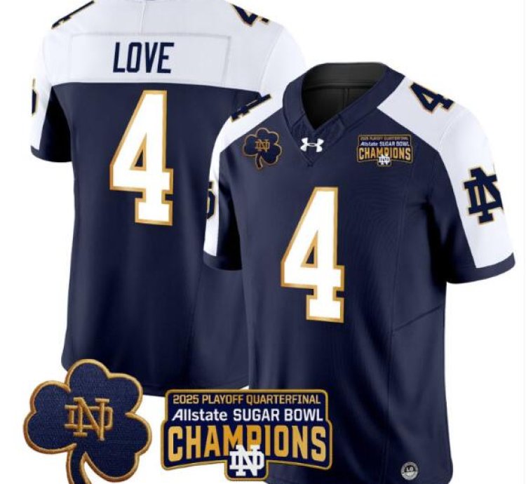 Jeremiyah Love Jersey 4 Notre Dame 2025 Sugar Bowl Champions Navy Alternate