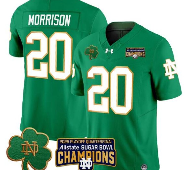 Benjamin Morrison Jersey 20 Notre Dame 2025 Sugar Bowl Champions Green