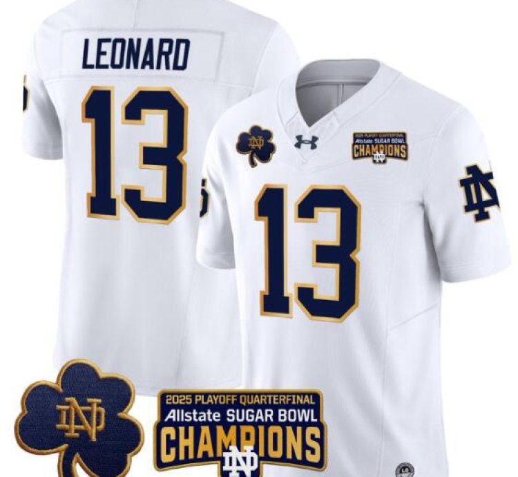 Riley Leonard Jersey 13 Notre Dame 2025 Sugar Bowl Champions Patch White