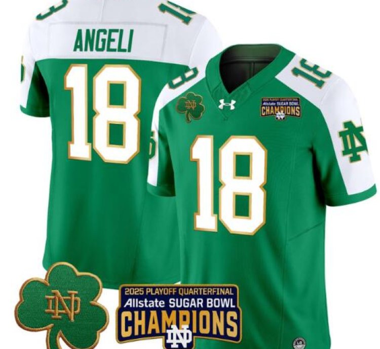 Steve Angeli Jersey 18 Notre Dame 2025 Sugar Bowl Champions Green Alternate