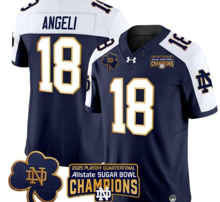 Steve Angeli Jersey 18 Notre Dame 2025 Sugar Bowl Champions Navy Alternate