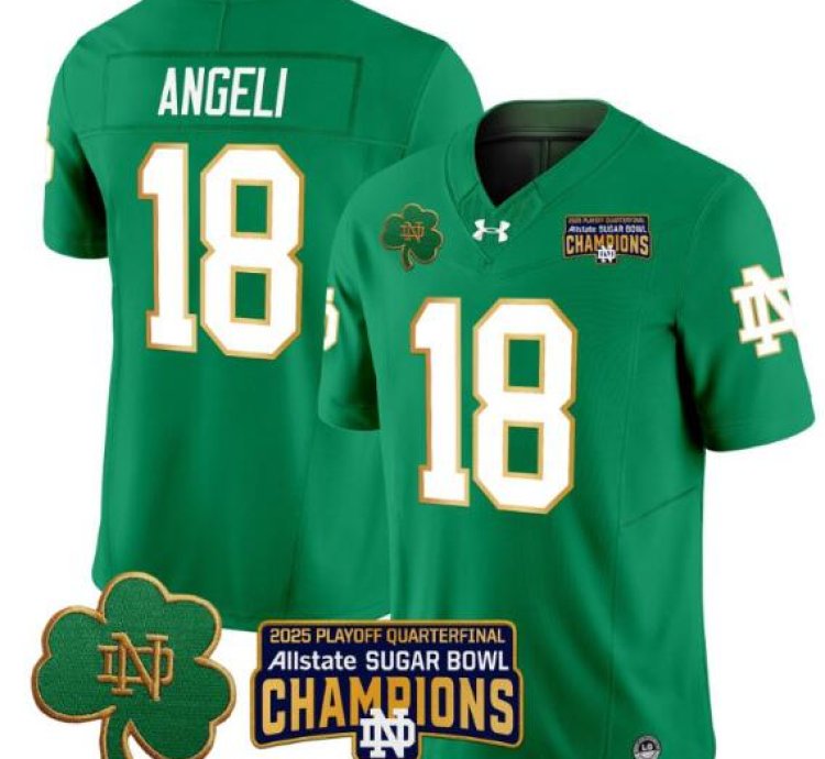 Steve Angeli Jersey 18 Notre Dame 2025 Sugar Bowl Champions Patch Green