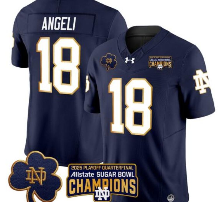 Steve Angeli Jersey 18 Notre Dame 2025 Sugar Bowl Champions Patch Navy