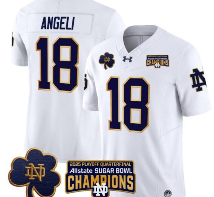 Steve Angeli Jersey 18 Notre Dame 2025 Sugar Bowl Champions Patch White
