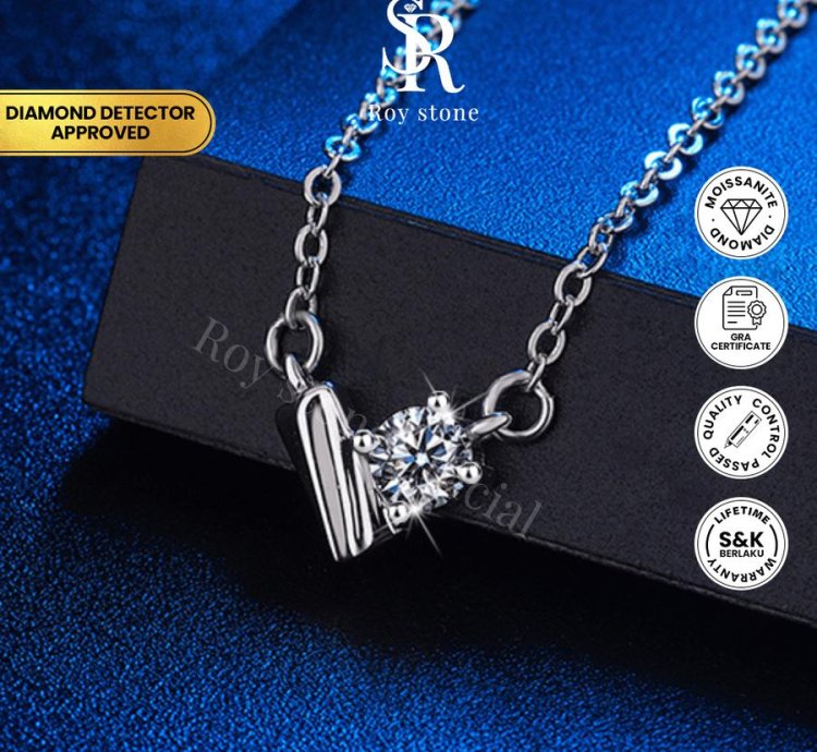 Roystone - Lovita Necklace Womens Moissanite Jewelry Gra Certificate Original 18k Gold Plated