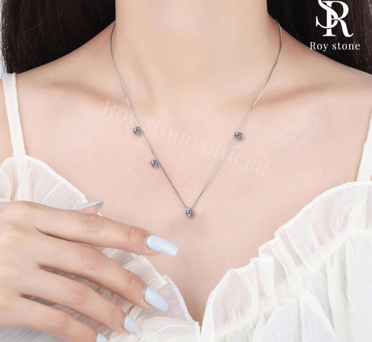 Roystone - Valencia Tennis Necklace Womens Moissanite Jewelry Gra Certificate Original 18k Gold Plated - 2 Ct