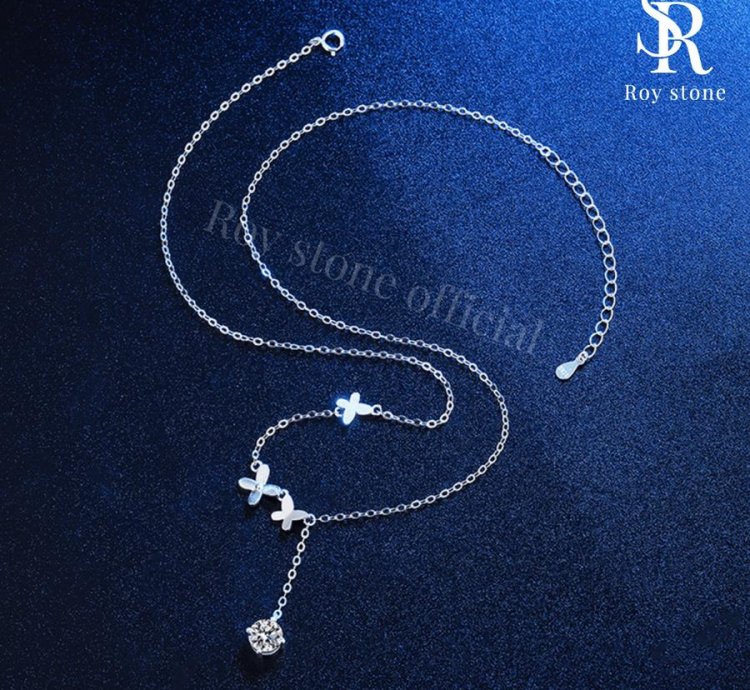 Roystone - Butterfly Necklace Womens Moissanite Jewelry Gra Certificate Original 18k Gold Plated - 05 Ct