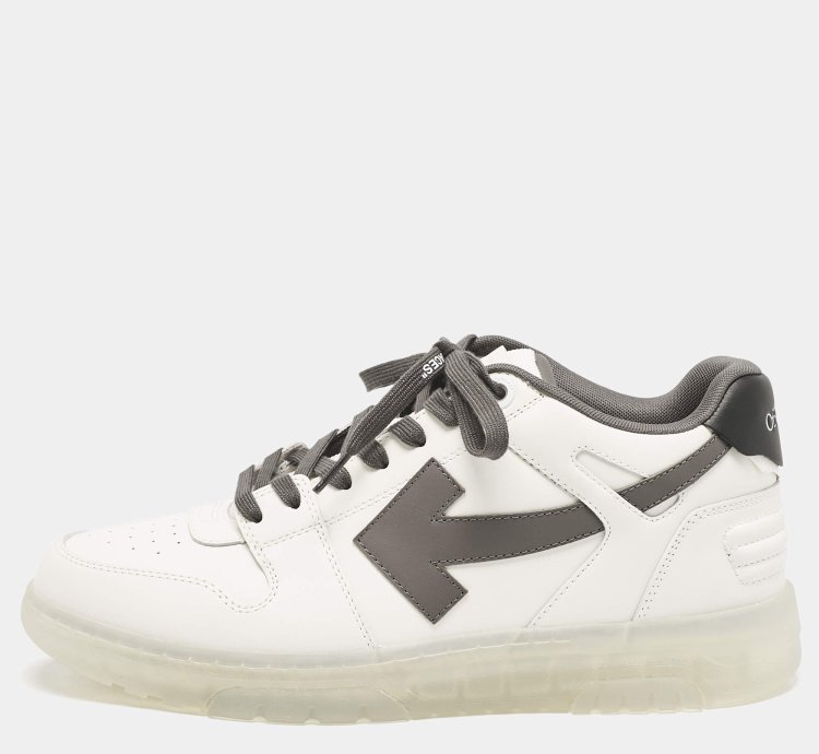 Off-white White Grey Leather Out Of Office Low Top Sneakers Size 45