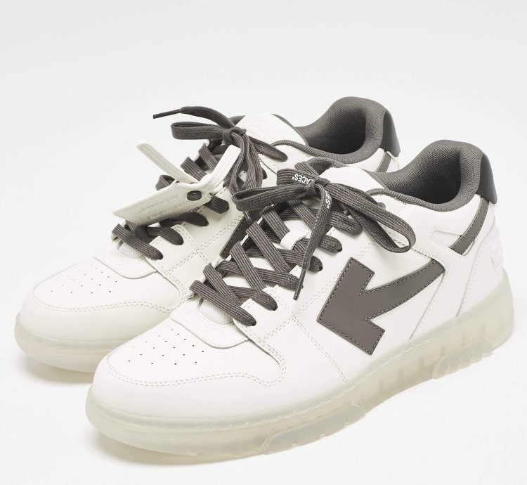Off-white White Grey Leather Out Of Office Low Top Sneakers Size 45