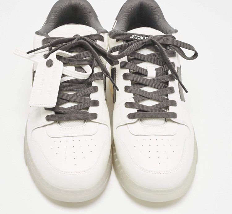Off-white White Grey Leather Out Of Office Low Top Sneakers Size 45