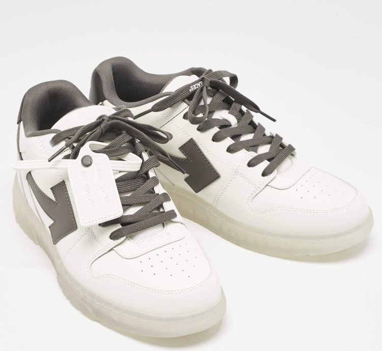 Off-white White Grey Leather Out Of Office Low Top Sneakers Size 45