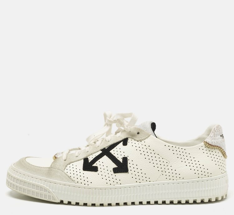 Off-white White Grey Suede And Leather Vulcanized Low Top Sneakers Size 44