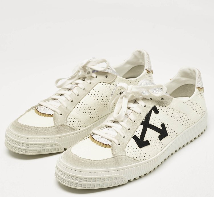 Off-white White Grey Suede And Leather Vulcanized Low Top Sneakers Size 44