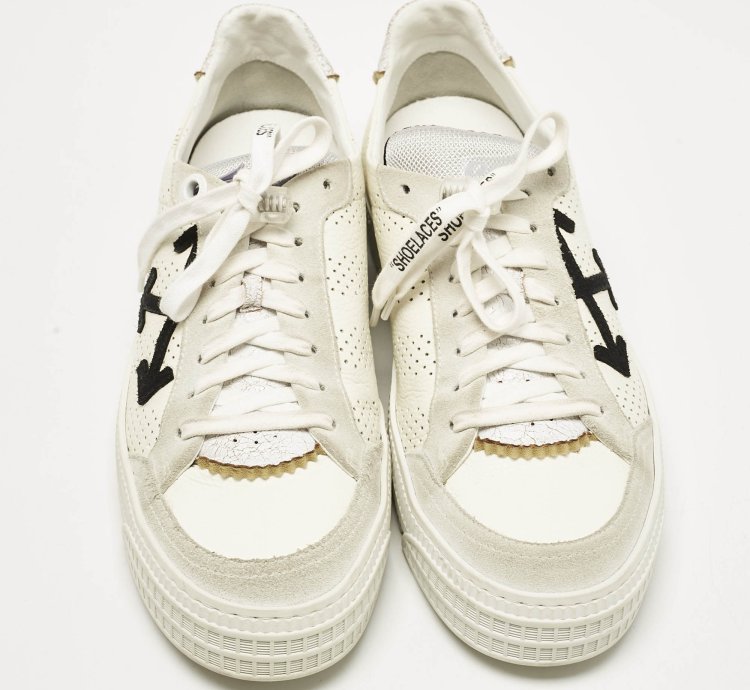 Off-white White Grey Suede And Leather Vulcanized Low Top Sneakers Size 44