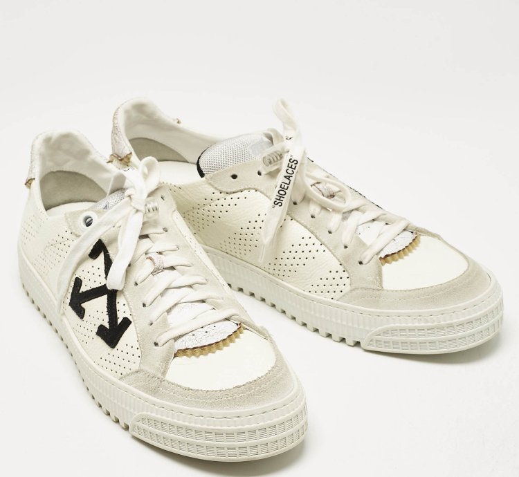 Off-white White Grey Suede And Leather Vulcanized Low Top Sneakers Size 44